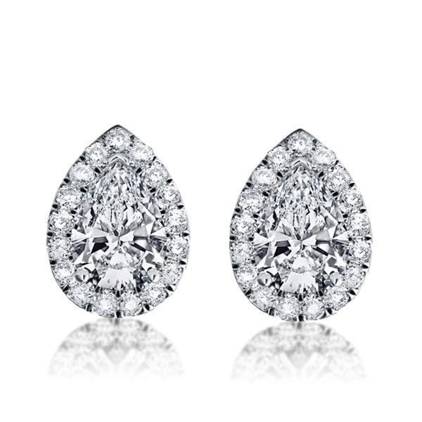Halo Pear Stud Earrings - Created White Sapphire, Sterling Silver