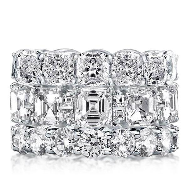 Triple Row Eternity Stackable Wedding Ring Set in Sterling Silver