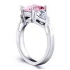 Created Pink Sapphire Three Stone Pear Engagement Ring in Rhodium Plated Sterling Silver