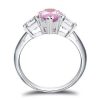 Created Pink Sapphire Three Stone Pear Engagement Ring in Rhodium Plated Sterling Silver