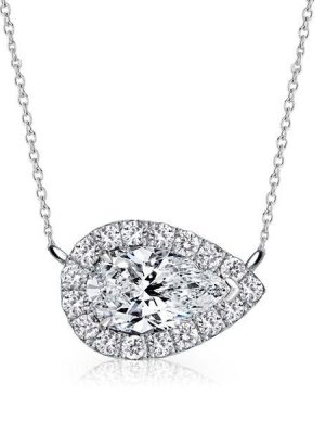 Pear Halo Necklace - 925 Sterling Silver - Simulated Diamond - Choose Your Length