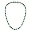 Emerald & White Sapphire Tennis Necklace - 925 Sterling Silver - 4mm