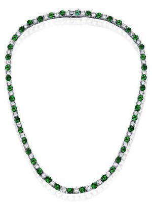 Emerald & White Sapphire Tennis Necklace - 925 Sterling Silver - 4mm