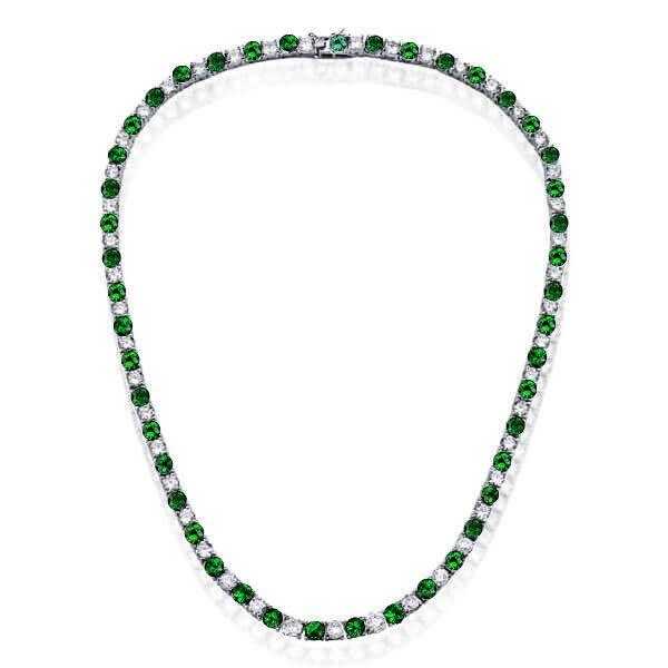 Emerald & White Sapphire Tennis Necklace - 925 Sterling Silver - 4mm