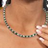 Emerald & White Sapphire Tennis Necklace - 925 Sterling Silver - 4mm