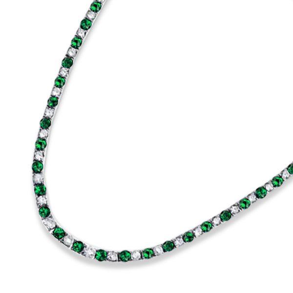 Emerald & White Sapphire Tennis Necklace - 925 Sterling Silver - 4mm