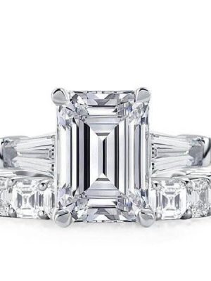 Three Stone Sterling Silver Eternity Bridal Ring Set - 9.10 CTW