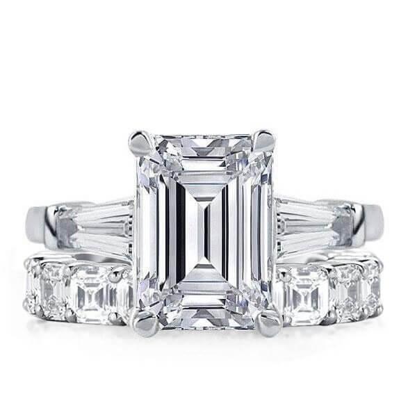 Three Stone Sterling Silver Eternity Bridal Ring Set - 9.10 CTW
