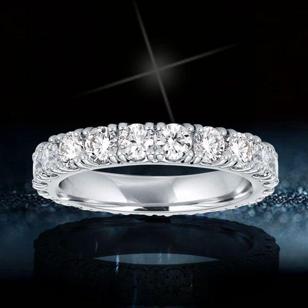 Sterling Silver Round CZ Eternity Wedding Band - Classic Design