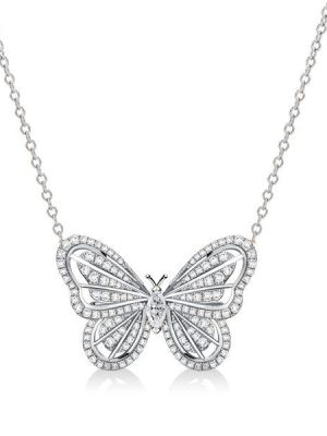 Dancing Butterfly White Sapphire Sterling Silver Pendant Necklace for Women