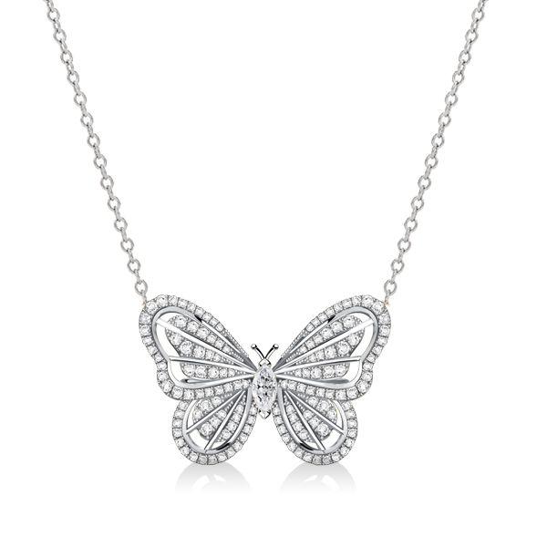 Dancing Butterfly White Sapphire Sterling Silver Pendant Necklace for Women