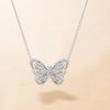 Dancing Butterfly White Sapphire Sterling Silver Pendant Necklace for Women