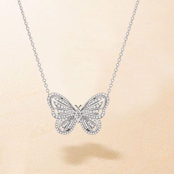 Dancing Butterfly White Sapphire Sterling Silver Pendant Necklace for Women