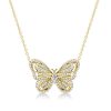 Dancing Butterfly White Sapphire Sterling Silver Pendant Necklace for Women