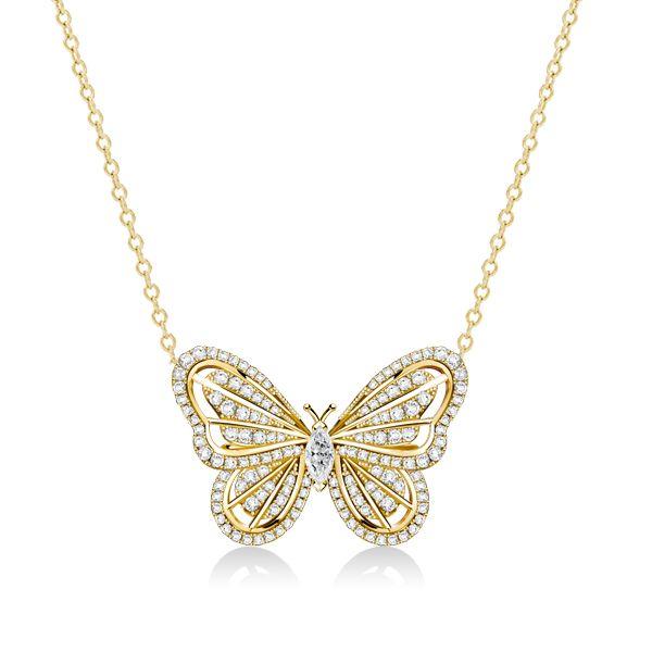 Dancing Butterfly White Sapphire Sterling Silver Pendant Necklace for Women