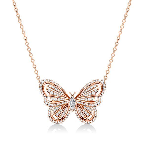 Dancing Butterfly White Sapphire Sterling Silver Pendant Necklace for Women