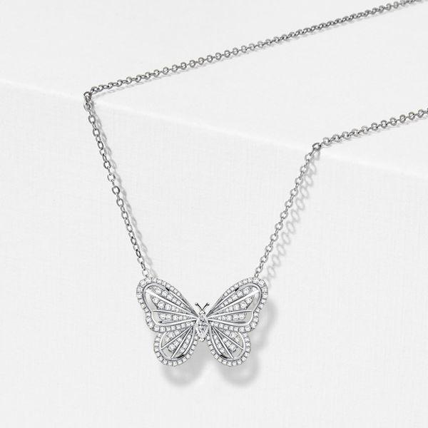 Dancing Butterfly White Sapphire Sterling Silver Pendant Necklace for Women