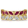 Ruby Ring Marquise Cut Vintage Leaf 18K Gold Plated Sterling Silver Wedding Band