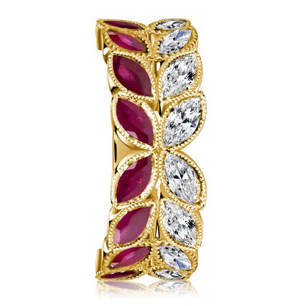 Ruby Ring Marquise Cut Vintage Leaf 18K Gold Plated Sterling Silver Wedding Band