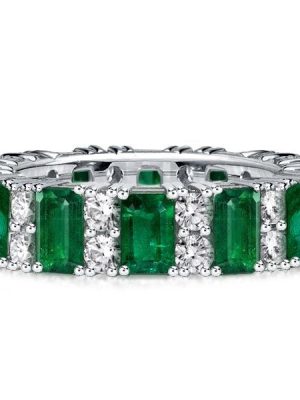 Emerald Green Wedding Band Station Ring in 925 Sterling Silver | 4.44 CTW