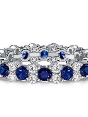 Blue Sapphire Eternity Ring - 925 Sterling Silver Round Cut Band