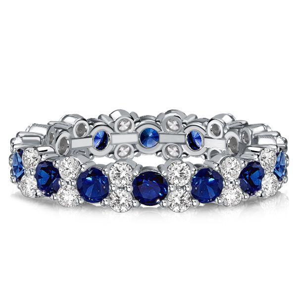 Blue Sapphire Eternity Ring - 925 Sterling Silver Round Cut Band