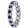 Blue Sapphire Eternity Ring - 925 Sterling Silver Round Cut Band