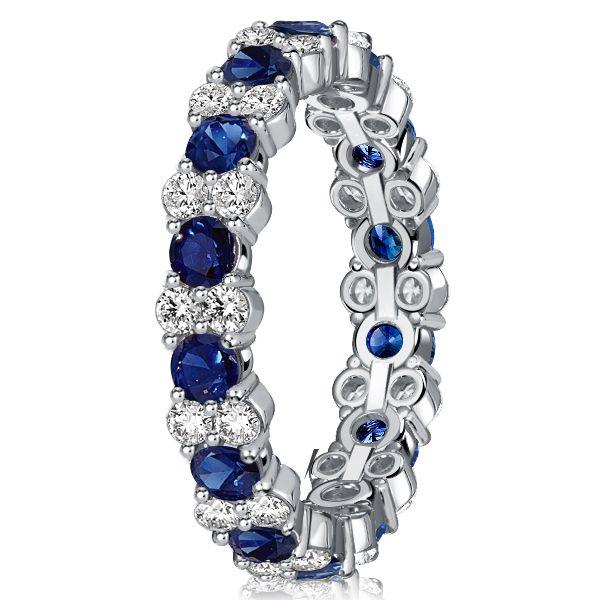 Blue Sapphire Eternity Ring - 925 Sterling Silver Round Cut Band