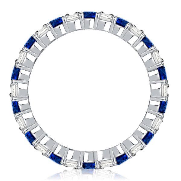 Blue Sapphire Eternity Ring - 925 Sterling Silver Round Cut Band