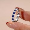 Blue Sapphire Eternity Ring - 925 Sterling Silver Round Cut Band