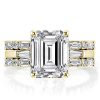 Classic Three Stone Emerald Cut Wedding Ring Set, 18K Gold Plated Sterling Silver