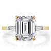 Classic Three Stone Emerald Cut Wedding Ring Set, 18K Gold Plated Sterling Silver