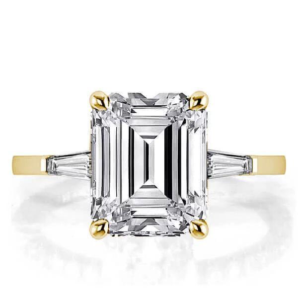 Classic Three Stone Emerald Cut Wedding Ring Set, 18K Gold Plated Sterling Silver