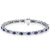 Sterling Silver Blue Sapphire Cluster Oval Cut Bracelet