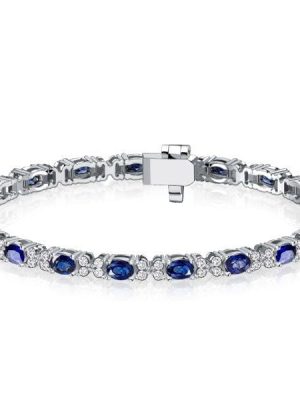Sterling Silver Blue Sapphire Cluster Oval Cut Bracelet