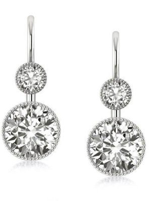 Sterling Silver Round CZ Drop Earrings - Classic Leverback Design