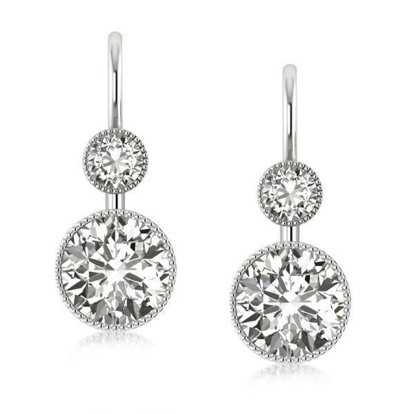 Sterling Silver Round CZ Drop Earrings - Classic Leverback Design