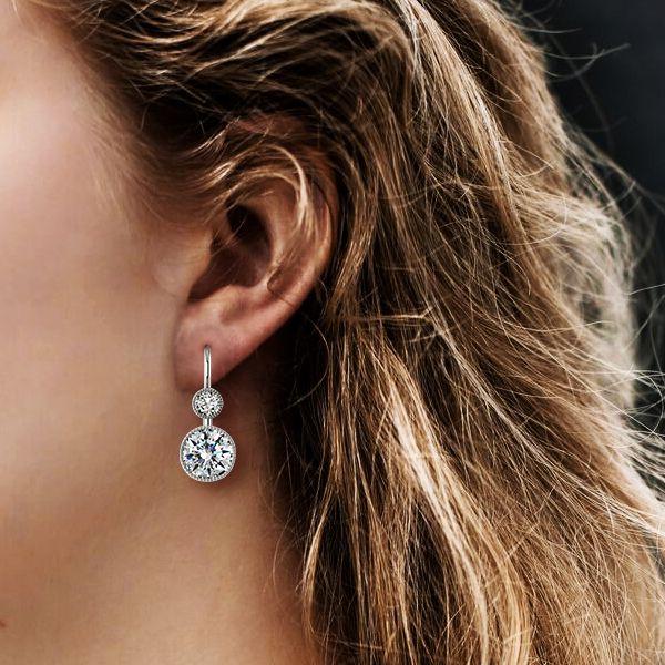 Sterling Silver Round CZ Drop Earrings - Classic Leverback Design