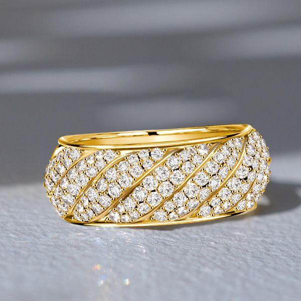 Sterling Silver Cable Half Eternity Wedding Band - White Round Sculpted Design