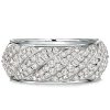 Sterling Silver Cable Half Eternity Wedding Band - White Round Sculpted Design