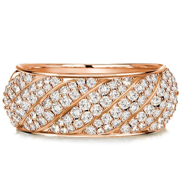 Sterling Silver Cable Half Eternity Wedding Band - White Round Sculpted Design