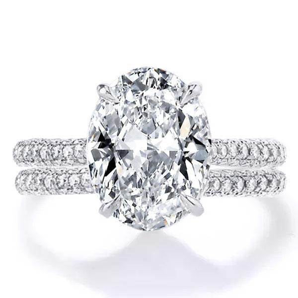 Oval Created White Sapphire Bridal Set - 925 Sterling Silver Wedding Rings