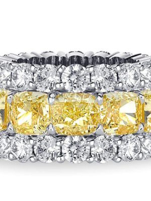 Yellow Topaz Sterling Silver Cushion Cut Eternity Band Ring (6.25 CT. TW.)