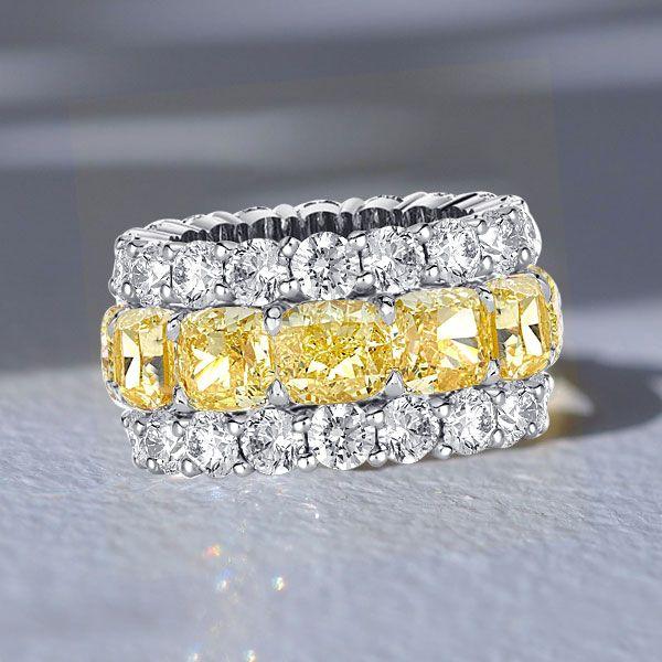 Yellow Topaz Sterling Silver Cushion Cut Eternity Band Ring (6.25 CT. TW.)