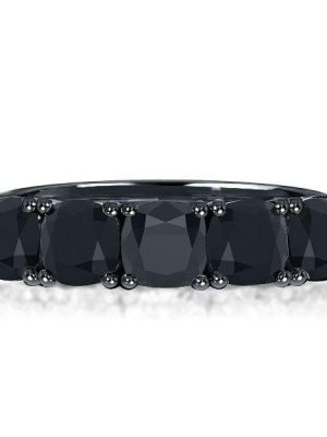 Black Cushion Cut Half Eternity Wedding Band in 925 Sterling Silver with 3.00 CTW