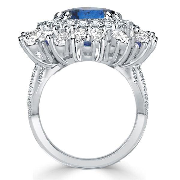 Emerald Cut Blue Sapphire Statement Ring in Rhodium Plated Sterling Silver