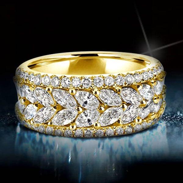 Marquise and Round Cut Wedding Band 3.55 CT. TW. in 18K Gold Plated Sterling Silver