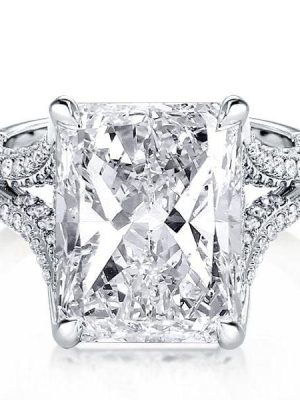 Radiant Cut Engagement Ring with Split Shank Setting, 14.22 CT. Total Weight, Sterling Silver