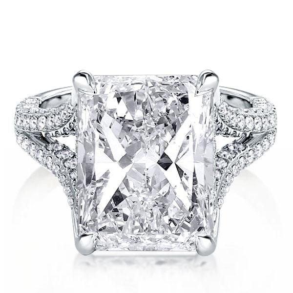 Radiant Cut Engagement Ring with Split Shank Setting, 14.22 CT. Total Weight, Sterling Silver