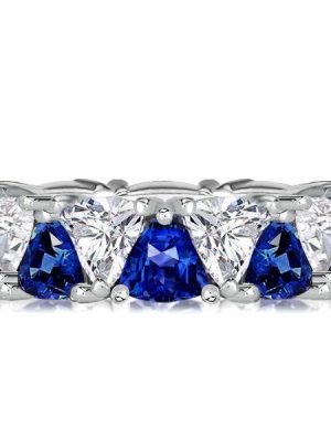 Blue & White Sapphire Triangle Eternity Band in Sterling Silver